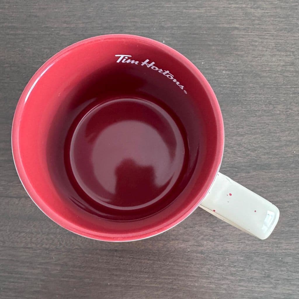 Tim Hortons Reindeer Mug — Red Interior, 2019 — inside